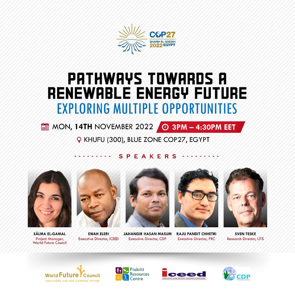 Join us today at 3:00 pm (EET) on side event Pathways toward a renewable energy future; exploring multiple opportunities. <a href="/100reMap/">100RE-MAP</a> 
 #COP27 #renewableenergy