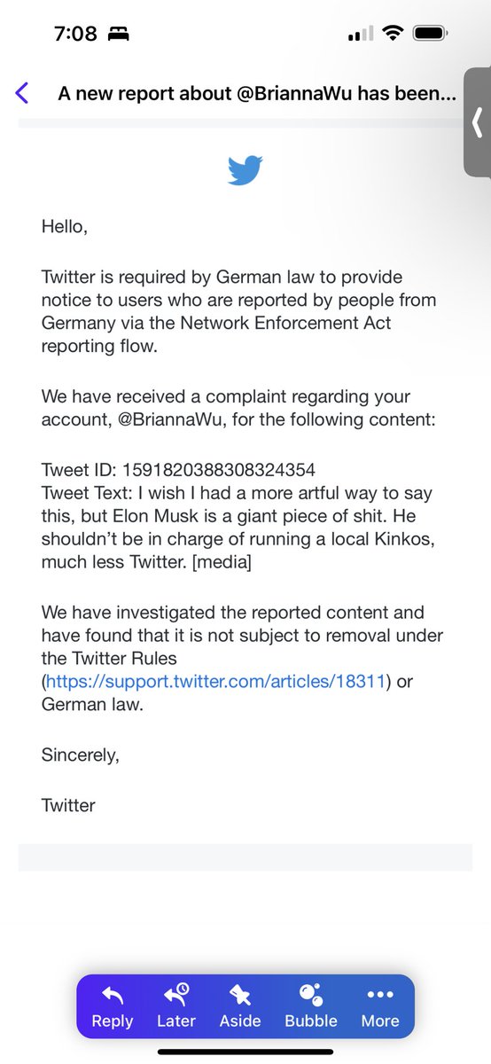 Thank you Germany for passing a law letting me know i was reported for calling Elno a “giant piece of shit.”