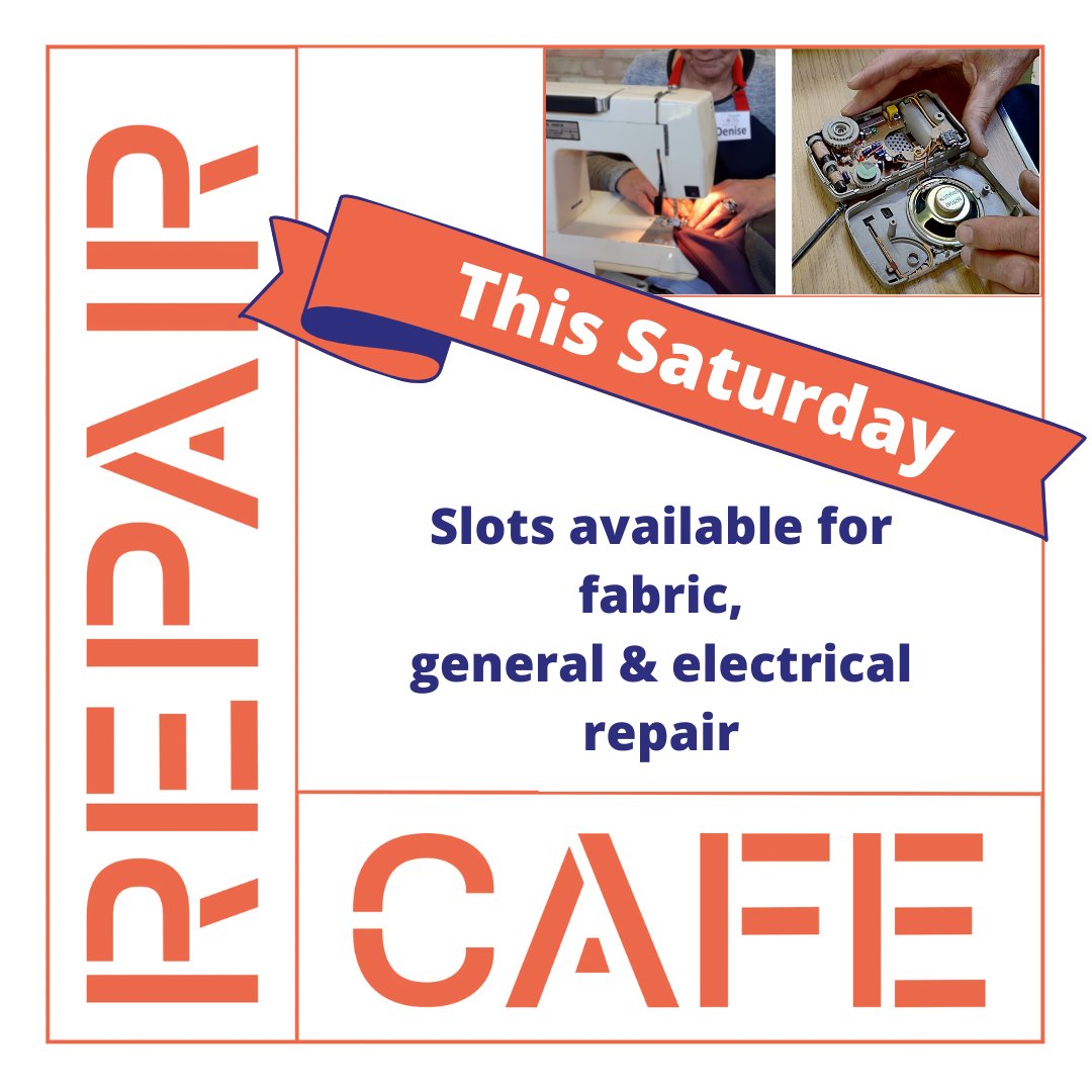 We've still got a couple of slots available for this Saturday.
Anyone got anything that's broken that they'd like some help to explore repairing it?
Book a slot via our website repaircafeportsmouth.org.uk
#hampshire #portsmouth #southsea #repair
#thisweekend #ClimateEmergency