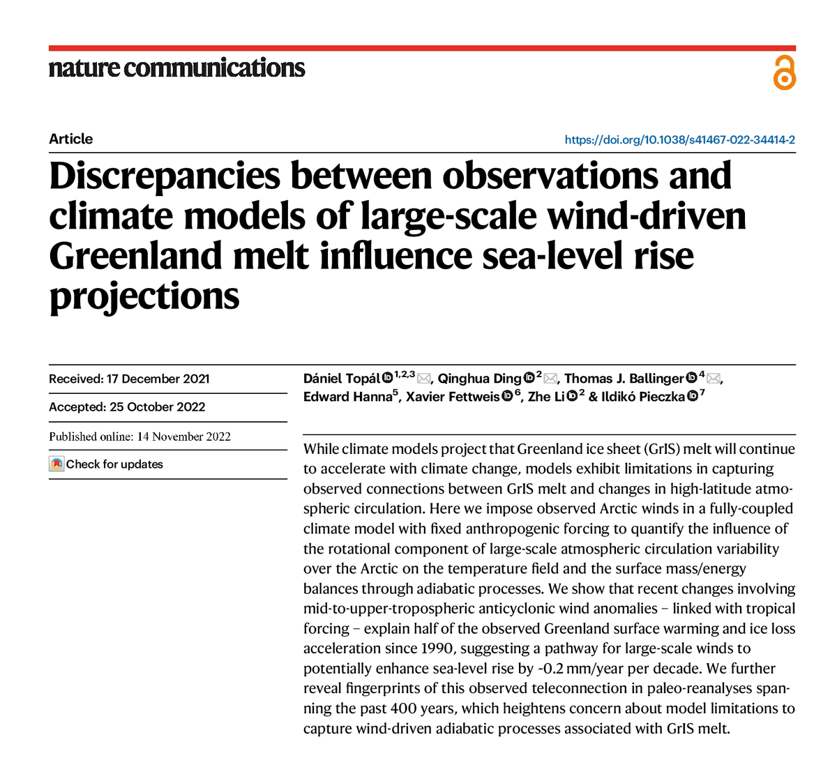 Daniel Topal (@daniel_topal) on Twitter photo A better representation of wind-driven warming processes in models has potential for lessening sea-level rise projections uncertainties associated with Greenland melt. 👉👉
out today <a href="/NatureComms/">Nature Communications</a> with
<a href="/xavierfettweis/">Xavier Fettweis</a> <a href="/zhelzlz/">Zhe Li</a> and others not on twitter
nature.com/articles/s4146… A better representation of wind-driven warming processes in models has potential for lessening sea-level rise projections uncertainties associated with Greenland melt. 👉👉
out today <a href="/NatureComms/">Nature Communications</a> with
<a href="/xavierfettweis/">Xavier Fettweis</a> <a href="/zhelzlz/">Zhe Li</a> and others not on twitter
nature.com/articles/s4146…