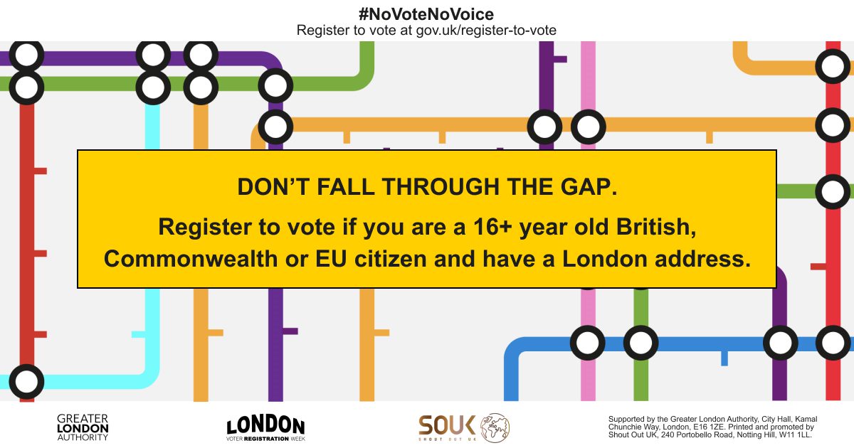 haringeycouncil's tweet photo. 🗳 This week is #LondonVoterRegistrationWeek2022!

London has one of the lowest voter registration rates across the UK. So make sure you, your family, your friends, and your community have a voice! #RegisterToVote at https://t.co/5bwyLTeL0i  #NoVoteNoVoice https://t.co/uS9R5FrzAV