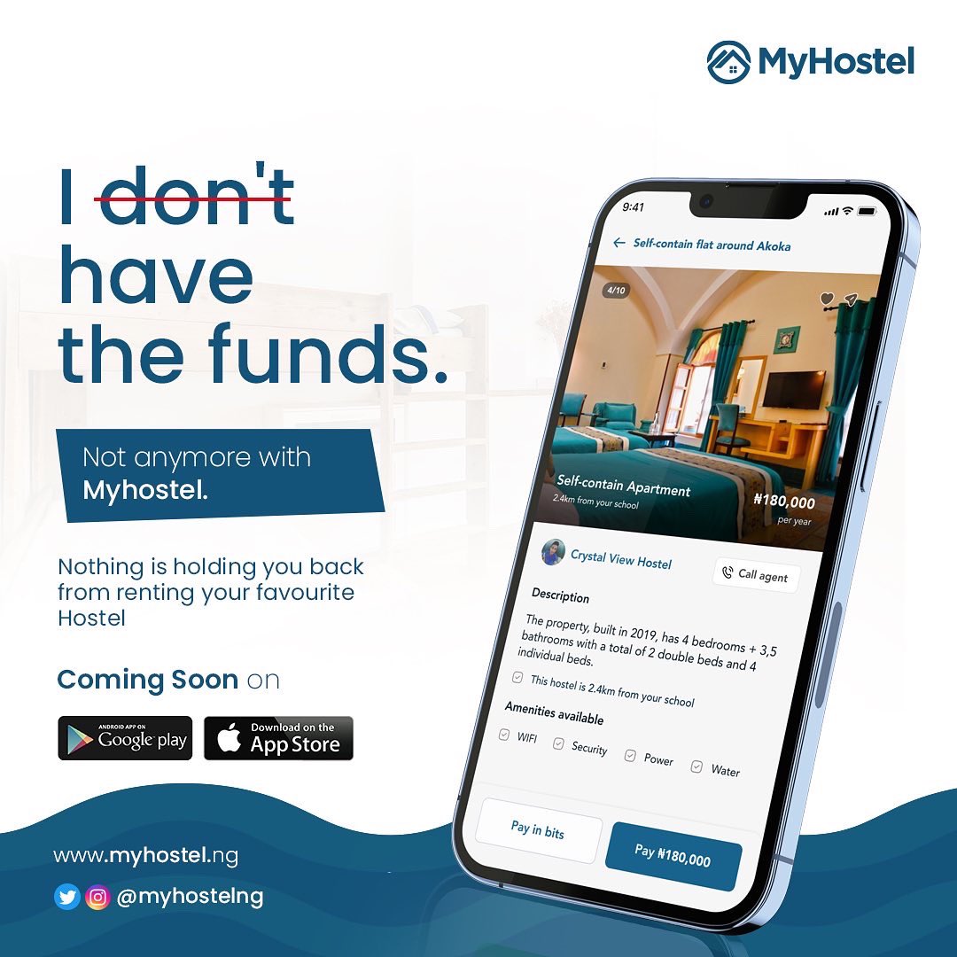 MyHostelNG's tweet photo. Nothing is holding you back from renting your favourite Hostel not even funds. https://t.co/XoxKHlbSqp
