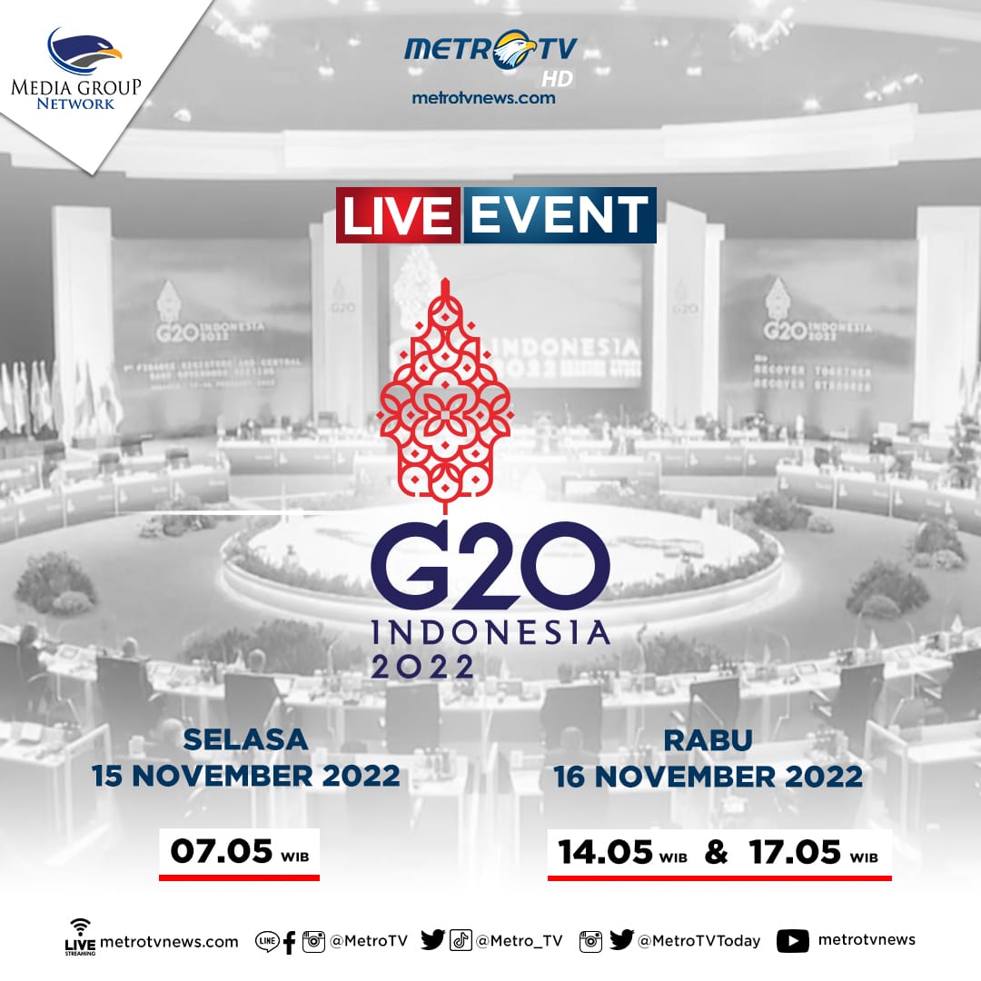 Metro_TV's tweet photo. Saksikan Pelaksanaan KTT G20 dalam #LiveEventG20MetroTV pada Rabu (16/11) pukul 14.05 WIB dan pukul 17.05 WIB.

Streaming langsung di kanal youtube "metrotvnews"

#LiveEventMetroTV #KTTG20Bali #KTTG20 #BaliSummit20 #G20Bali #KTTG20MetroTV https://t.co/ivl7JwaEhV