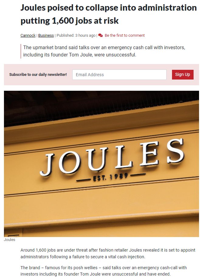 Recently, women's clothing retailer Joules displayed a large trans flag in a store as a feminist conference was being held nearby, and converted several of its changing rooms to mixed sex, leading many Mumsnet users to announce a boycott. Today, it has entered administration