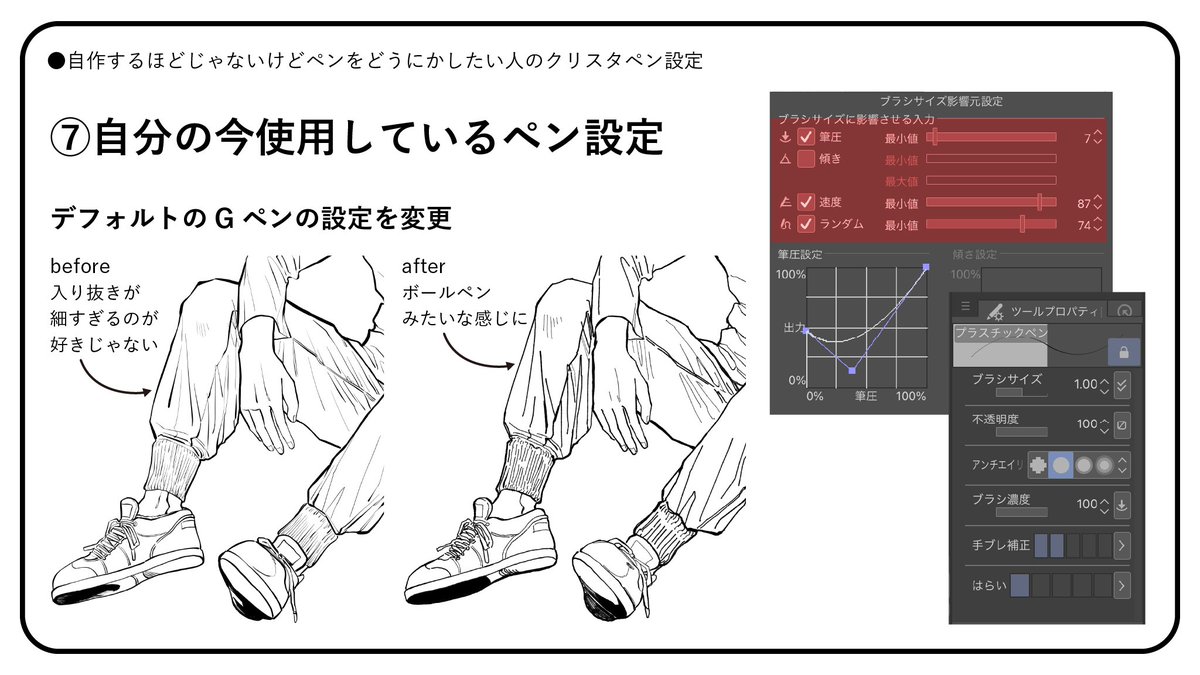 +α 傾き/速度/ランダム の設定方法
今使ってるブラシ設定 