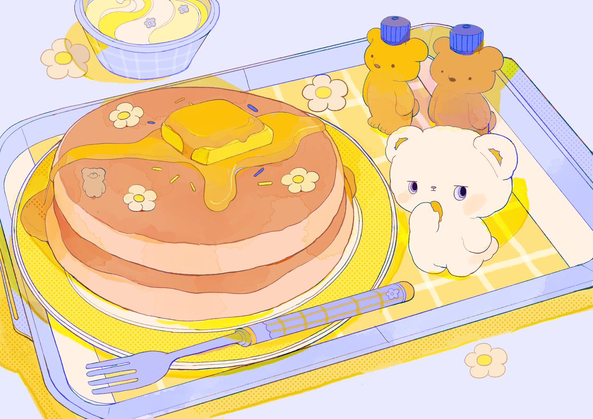 no humans food bear honey pancake flower fork  illustration images