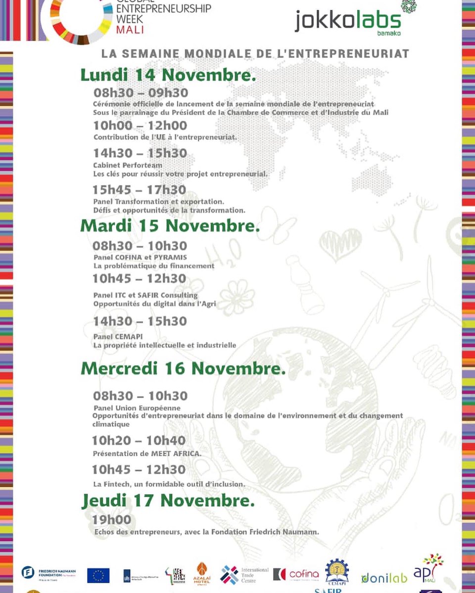 prodevma's tweet image. À la semaine mondiale de l’entrepreneuriat.

venez découvrir les produits et services de PRODEVMA, du 14 jusqu’au mercredi 16 novembre à l’hôtel salam.

#semainemondialedelentrepreneuriat
#djokkolabs
#Prodevma
#securite
#technologie
#bamakomali