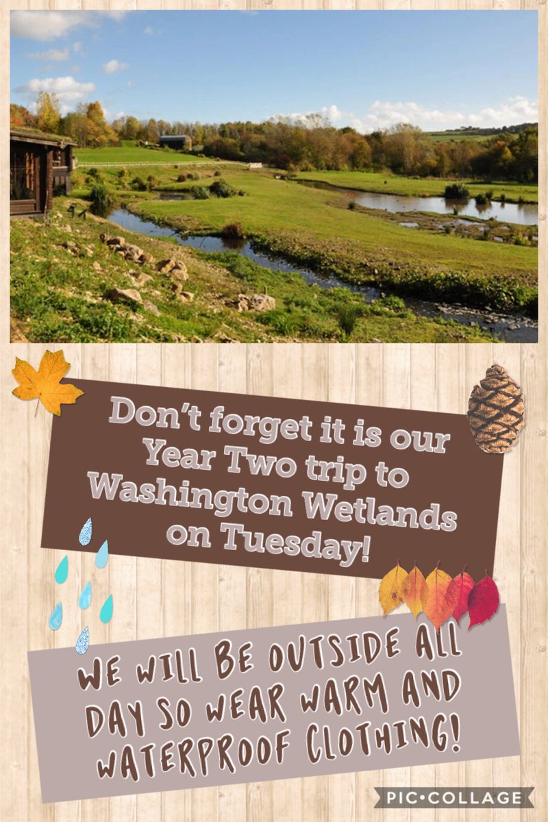 Reminder for Year Two parents about Washington Wetlands trip tomorrow.