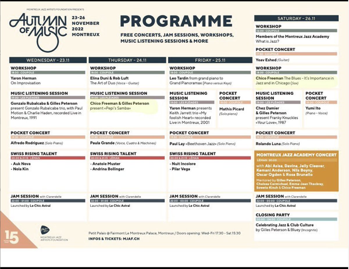 AACMNewYork's tweet photo. #CHECKOUT #AACMMEMBER @chicofreeman's music workshops for the Montreaux Jazz Artists Foundation, Autumn of Music, November 23-26, 2022 Montreux. https://t.co/OqVca9MTI9