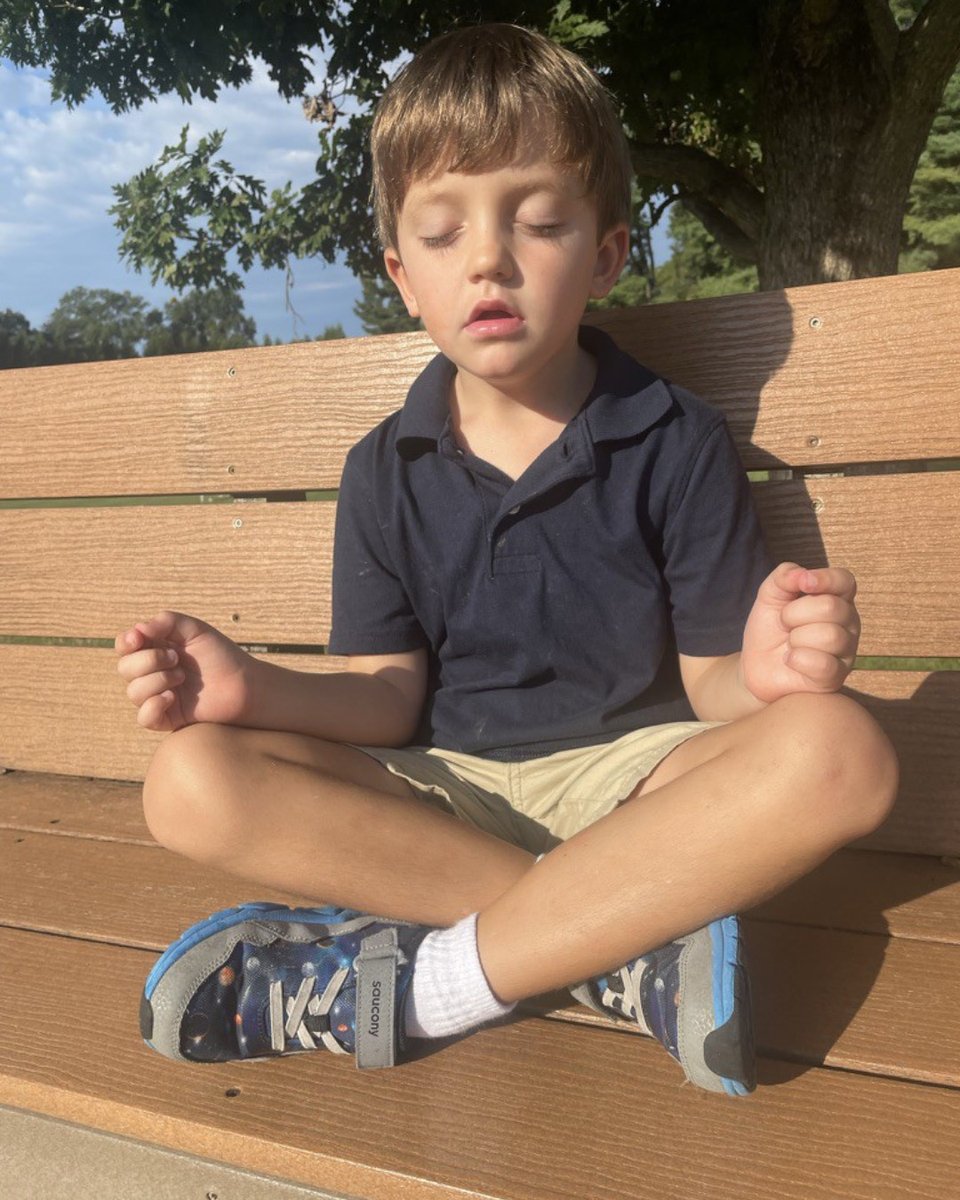 BullisSchool's tweet photo. Happy Monday! Here's your tip of the week from a Kindergartener ~☺️ In the midst of the excitement and energy of the day, there is always a space to take a deep breath and simply relax.🙏This is the absolute best!!! 💙💛 
#namaste #meditation #BullisLS #BulldogPup https://t.co/jvX7aYti3O