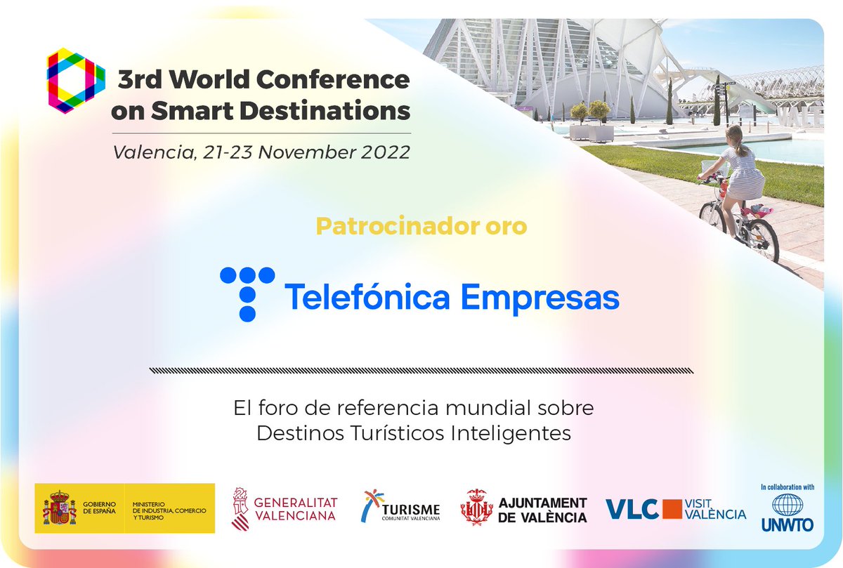 SEGITTUR's tweet photo. El III Congreso Mundial de Destinos Turísticos Inteligentes, que se celebra en Valencia del 21 al 23 de noviembre, cuenta con @TE_GranEmpresa como patrocinador Gold del evento. https://t.co/fBxGwwARPu