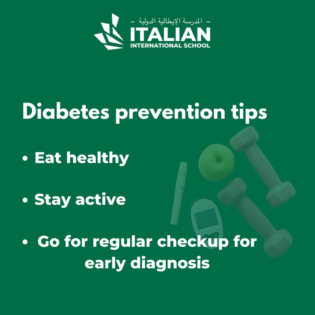 Today is World Diabetes Day.
Diabetes is a challenging disease that impacts health, it
even affects the skin.
So pay attention to every change in your health.
Let's fight Diabetes together!

#italian_international_school #diabetes