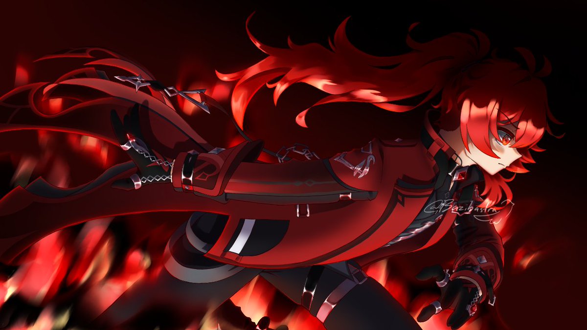 Ack
I shall now die of embarrassment reposting this because I forgot to delete the layer with a few a small colour palette to eyedrop from before I posted this earlier. And I shall die twice having probably messed up the shading and lighting

#Diluc #GenshinImpact #原神