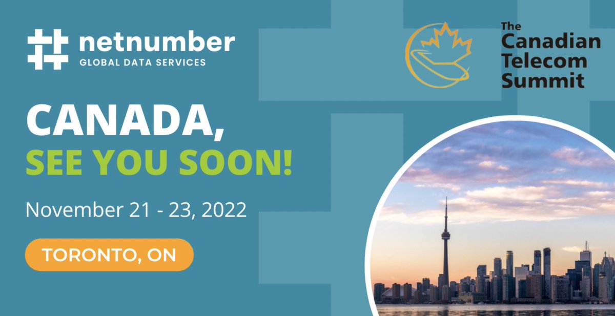 NetNumber's tweet photo. 🇨🇦Canada, we’ll see you soon!🗓️ Request to meet at the Canadian Telecom Summit from November 21st - 23rd, 2022: https://t.co/obc4uVvBTQ
#netnumberGDS #CanadianTelecomSummit #Toronto https://t.co/S8fhkbYr9v