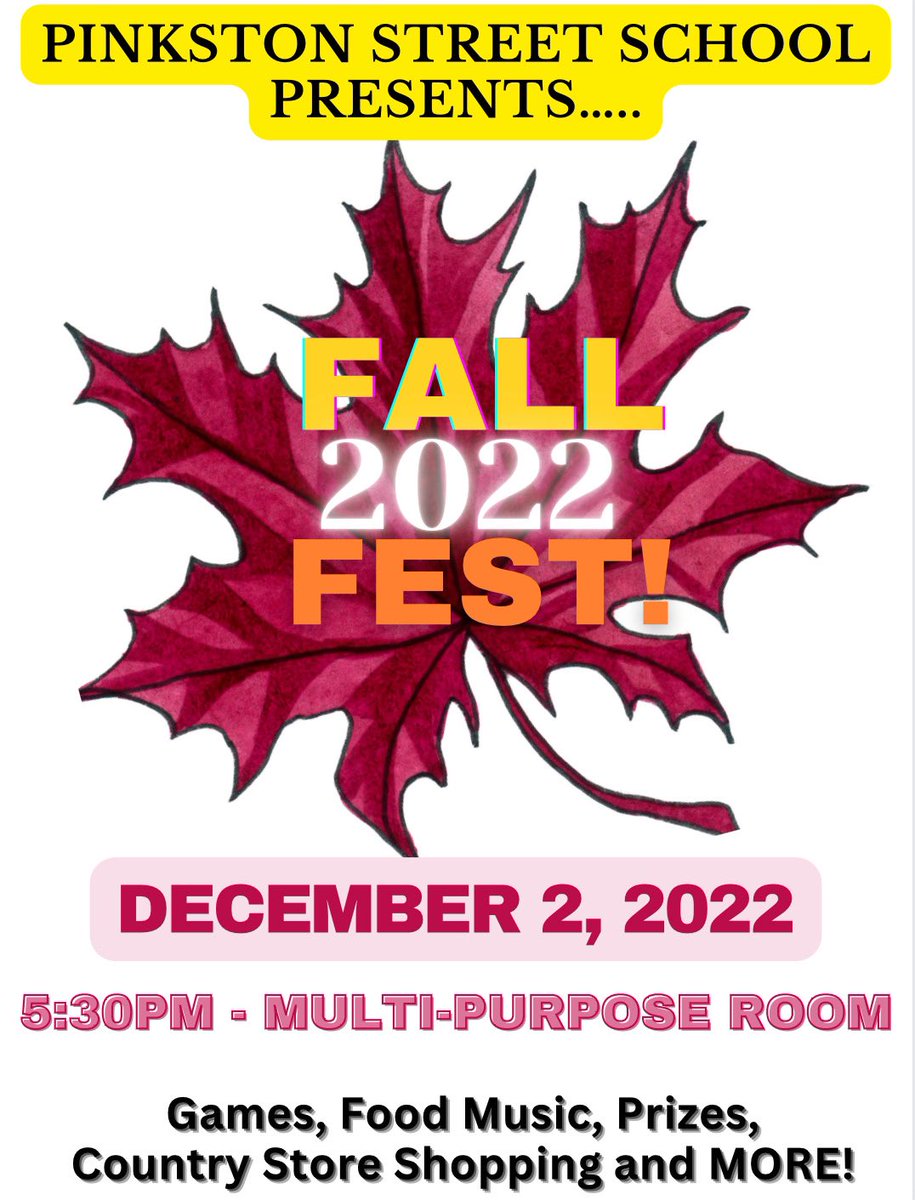 The place to be on December 2, 2022 is at Pinkston Street Elementary.  Join us for a spectacular evening at Fall Fest 2022! <a href="/PinkstonPride/">Pinkston Street Elementary</a> #games #food #music #countrystore #bethere!