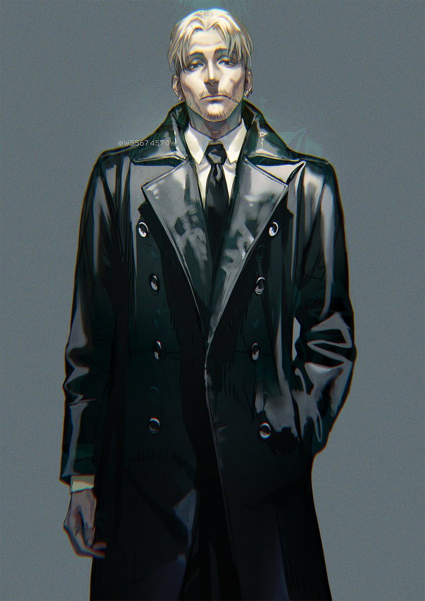 1boy solo blonde hair necktie coat black coat male focus  illustration images