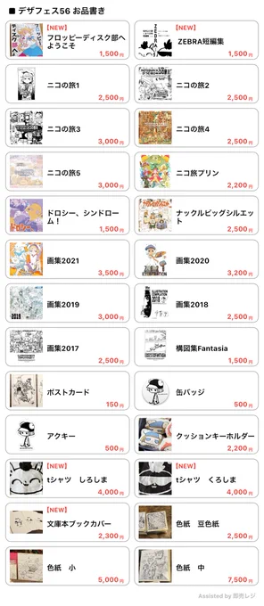 デザフェス56のお品書きですすすすす。。。。

・新刊あります 
・新グッズ→クジラさん缶バッジ(多量)、文庫本カバー3種(少量)
・既刊はまんべんなく持っていきます〜

よろしう 