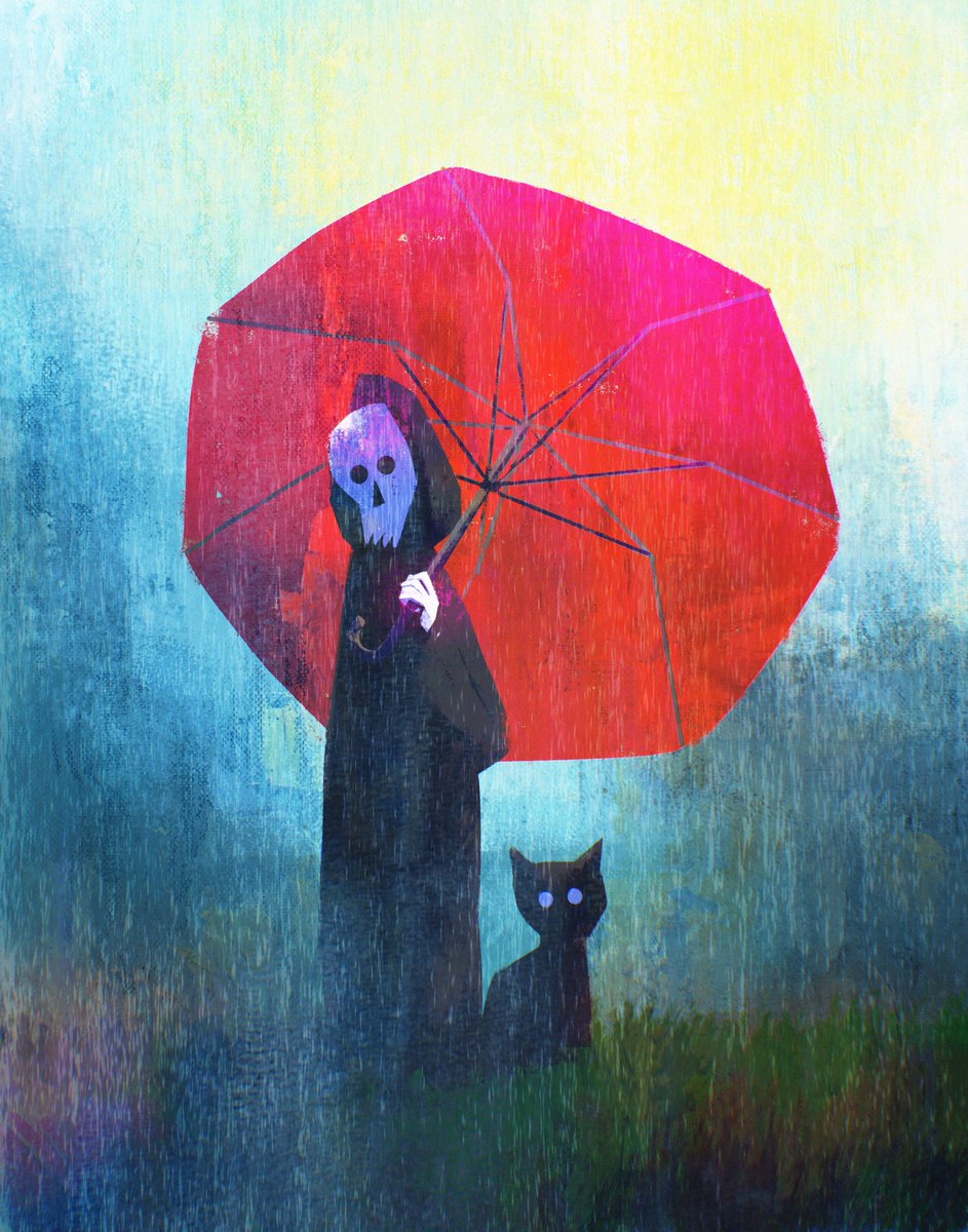 umbrella cat rain black cat red umbrella mask holding umbrella  illustration images