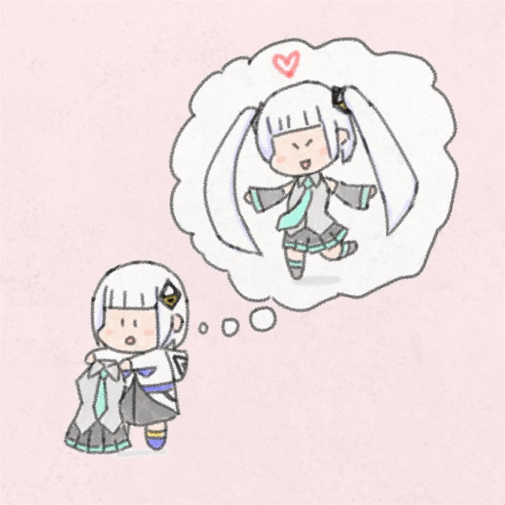 hatsune miku thought bubble hatsune miku (cosplay) imagining twintails skirt necktie chibi  illustration images