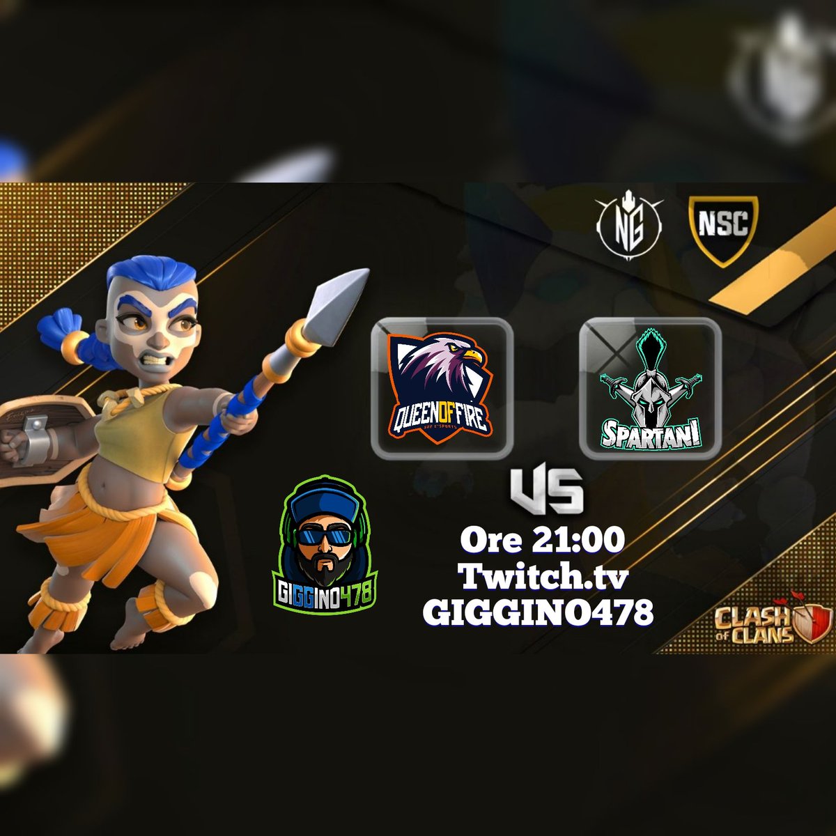 🏆 Torneo NSC 🏆

Stasera si riparte con un altro grande evento!
Nubia Swiss Cup
<a href="/NubiaGaming/">Nubia Gaming</a>

<a href="/SEE_QUEEN_/">SEE QUEEN OF FIRE</a> VS <a href="/SpartaniEsports/">Sparta eSports</a>

Inizio live ore 21:00

twitch.tv/giggino478