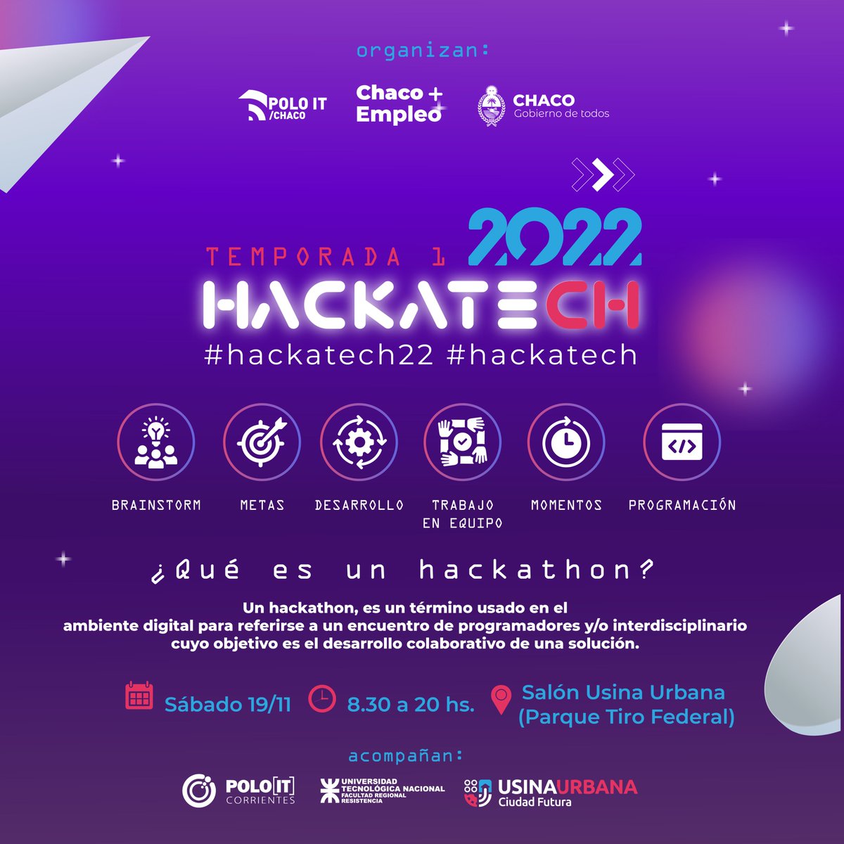 poloITChaco's tweet photo. ¡Inscripciones abiertas! Ya están las inscripciones abiertas para sumarse al #Hackatech este próximo⏰Sábado 19/11 en la #UsinaUrbana
👉🏾Ingresar a: https://t.co/GUf2OzM5c5
🎯#hackatech22 #hackatech #Chaco #industriaTIC #SBC
cc/ @IPDUV https://t.co/DrYWYRI2e6