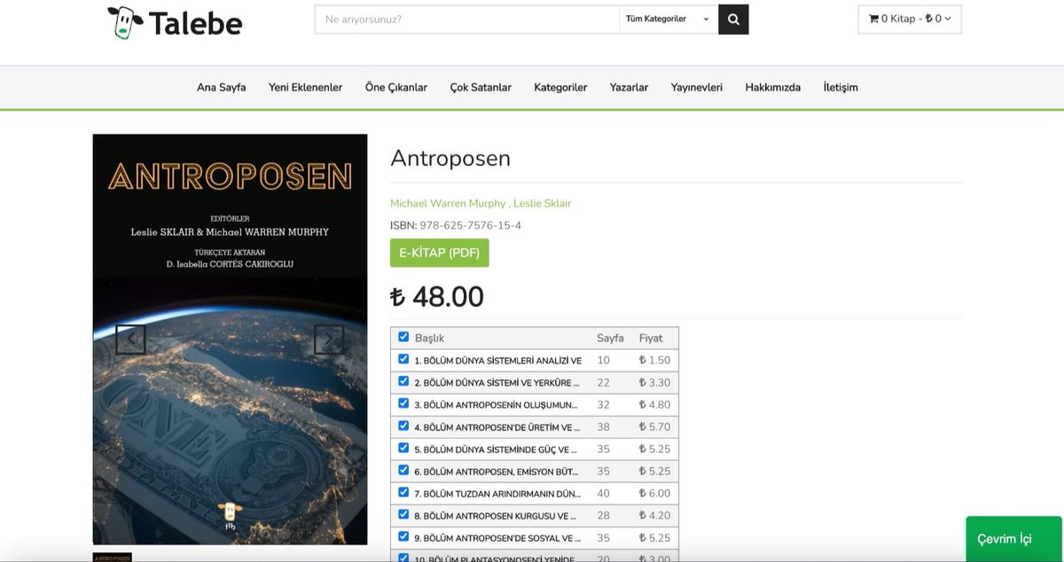 YENİ NESİL YAYINCILIK
Bölümlü ve POD opsiyonlu elektronik kitap dağıtım portalı: talebe.com
Isabella Cortes Çakıroğlu'nun yorumuyla anthropo-cene–insanların sahnesini konu alan "Antroposen" adlı çalışmaya sitemizden ulaşabilirsiniz.
talebe.com/kitap/antropos…
