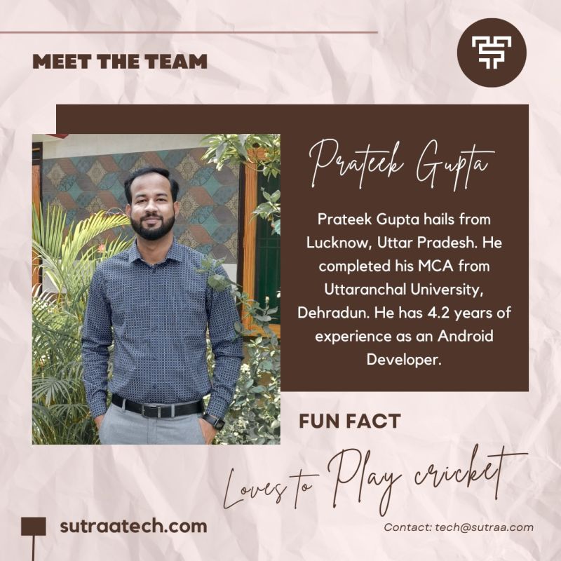 SutraaTechno's tweet photo. Pleasure to introduce our team member
Prateek Gupta
Explore π https://t.co/lDbf6Jw9QB
#Sutraatech #business #data #opportunities #opportunities #ai #help #financialservices #ar #vr #Sutraatech #business #augmentedreality #engagement #ar #success #provide #technology #app https://t.co/CQoxVdvNRl