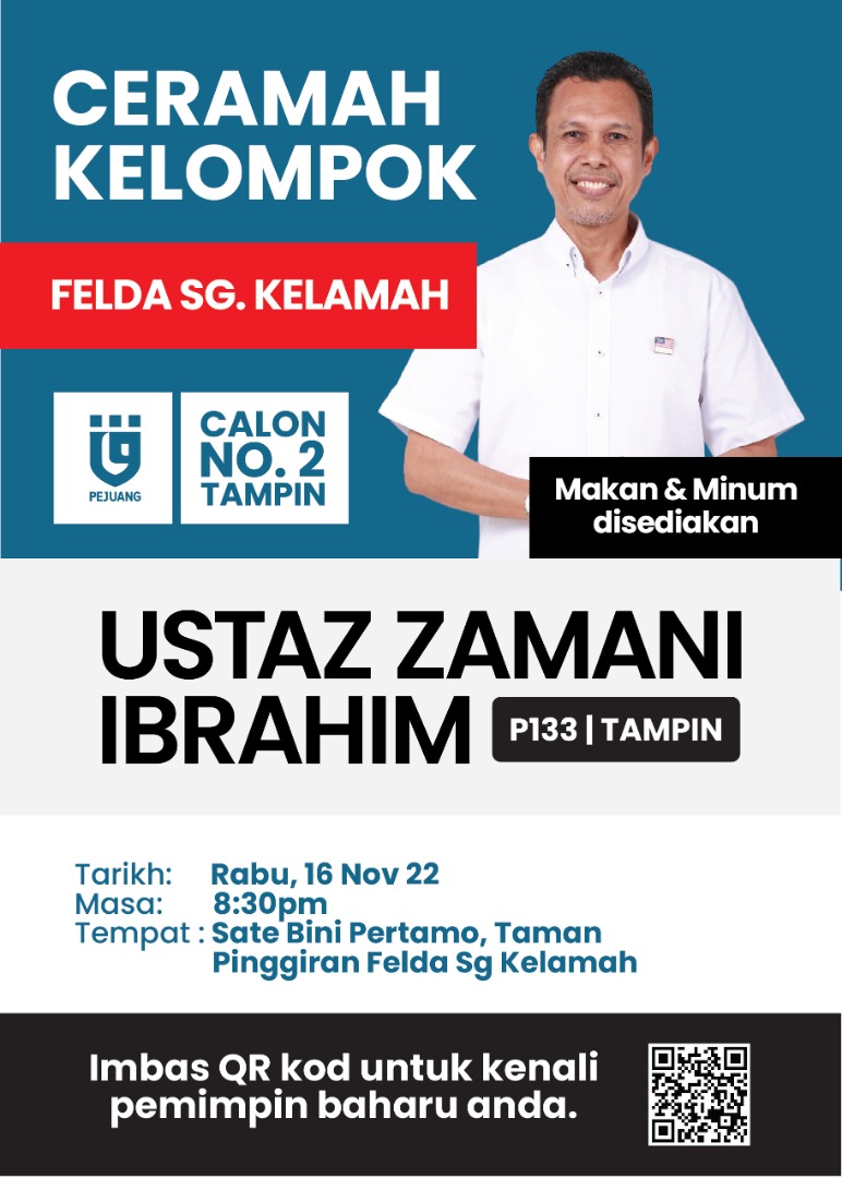 ZamaniIbrahimMy's tweet photo. Rabu ini saya akan berceramah di Felda Sg Kelamah. Temui saya di sana insyAllah.
#MalaysiaMemilih
#P133 https://t.co/y45Rc9T7RS