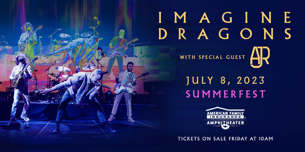 🚨JUST ANNOUNCED🚨 <a href="/Imaginedragons/">Imagine Dragons</a> with special guest <a href="/AJRBrothers/">AJR</a> takeover the <a href="/AmFamAmp/">American Family Insurance Amphitheater</a> on Saturday, July 8 🥳 

Tickets on sale this Friday, Nov. 18 at 10am: ticketmaster.com/event/07005D68…