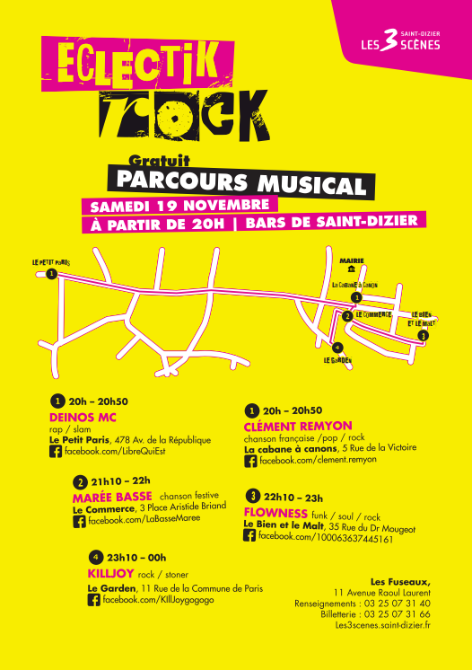 LesFuseaux's tweet photo. C'est le retour de notre annuel #barathon à Saint-Dizier : le parcours musical de bars en bars du festival Eclectik Rock, avec des groupes 100% régionaux ! 🎸🤘

Plus d'infos sur https://t.co/q2OxfHU39R

#ilnesepassejamaisrienàsaintdizier https://t.co/XAn3ClZEFB