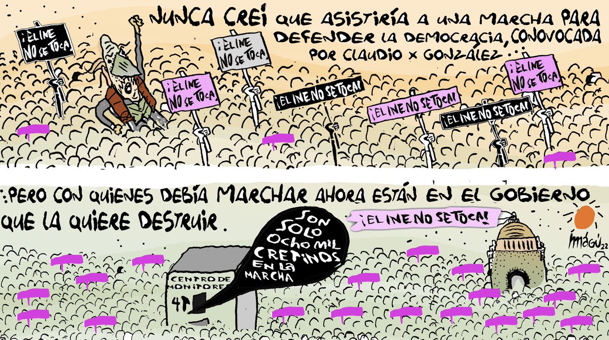 MaguMonero's tweet image. La transformación de México va. 
Los que antes fueron sembradores del bosque de la democracia, se han vuelto hoy sus taladores.
Cartón en @lajornadaonline