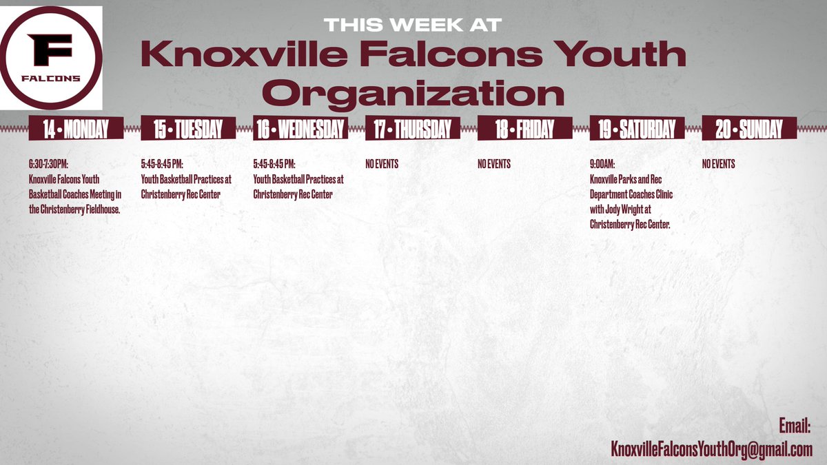 FalconsYouthOrg's tweet photo. Check out this week's schedule! https://t.co/cCpK4d1F52