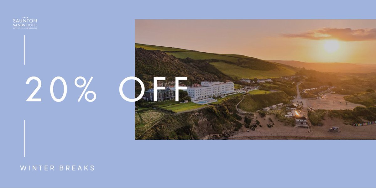 Saunton Sands Hotel (@sauntonsandshot) on Twitter photo ๐๐% ๐๐
๐
๐๐๐๐ ๐๐๐๐ ๐๐ ๐ ๐๐๐๐ โณ
When you book before 30th November you can save 20% on all Winter Breaks (excluding Christmas). Don't let the winter season drag you down and enjoy all of the luxury that Saunton has to offer for less.
sauntonsands.co.uk/offers/novembeโฆ ๐๐% ๐๐
๐
๐๐๐๐ ๐๐๐๐ ๐๐ ๐ ๐๐๐๐ โณ
When you book before 30th November you can save 20% on all Winter Breaks (excluding Christmas). Don't let the winter season drag you down and enjoy all of the luxury that Saunton has to offer for less.
sauntonsands.co.uk/offers/novembeโฆ