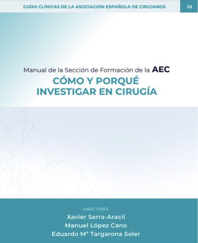 aecirujanos (@aecirujanos) on Twitter photo Os presentamos la nueva guía clinica de la <a href="/aecformacion/">AEC Formación</a> ⤵️
📚Cómo y porqué investigar en cirugía
Dirigida por <a href="/SerraAracil/">Xavier Serra-Aracil</a> <a href="/ManuelLpezCano1/">Manuel López Cano</a> <a href="/etargarona/">Eduardo Targarona</a>
Esperamos que sea de vuestro interés
aecirujanos.us19.list-manage.com/track/click?u=… Os presentamos la nueva guía clinica de la <a href="/aecformacion/">AEC Formación</a> ⤵️
📚Cómo y porqué investigar en cirugía
Dirigida por <a href="/SerraAracil/">Xavier Serra-Aracil</a> <a href="/ManuelLpezCano1/">Manuel López Cano</a> <a href="/etargarona/">Eduardo Targarona</a>
Esperamos que sea de vuestro interés
aecirujanos.us19.list-manage.com/track/click?u=…