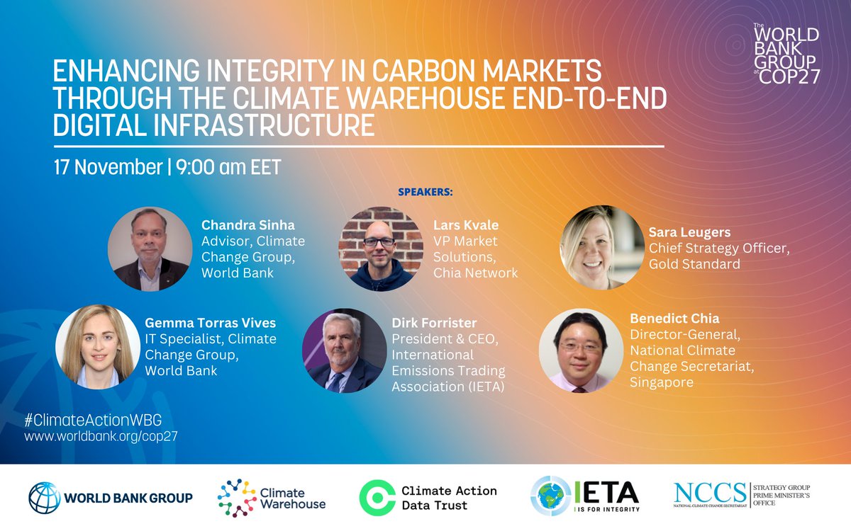 How can #blockchain technology help address the challenges of Article 6 reporting? The Climate Action Data Trust #CADTrust will assist by enhancing transparency and environmental integrity of carbon markets. Join us this Thursday at #COP27 worldbank.org/en/events/2022…