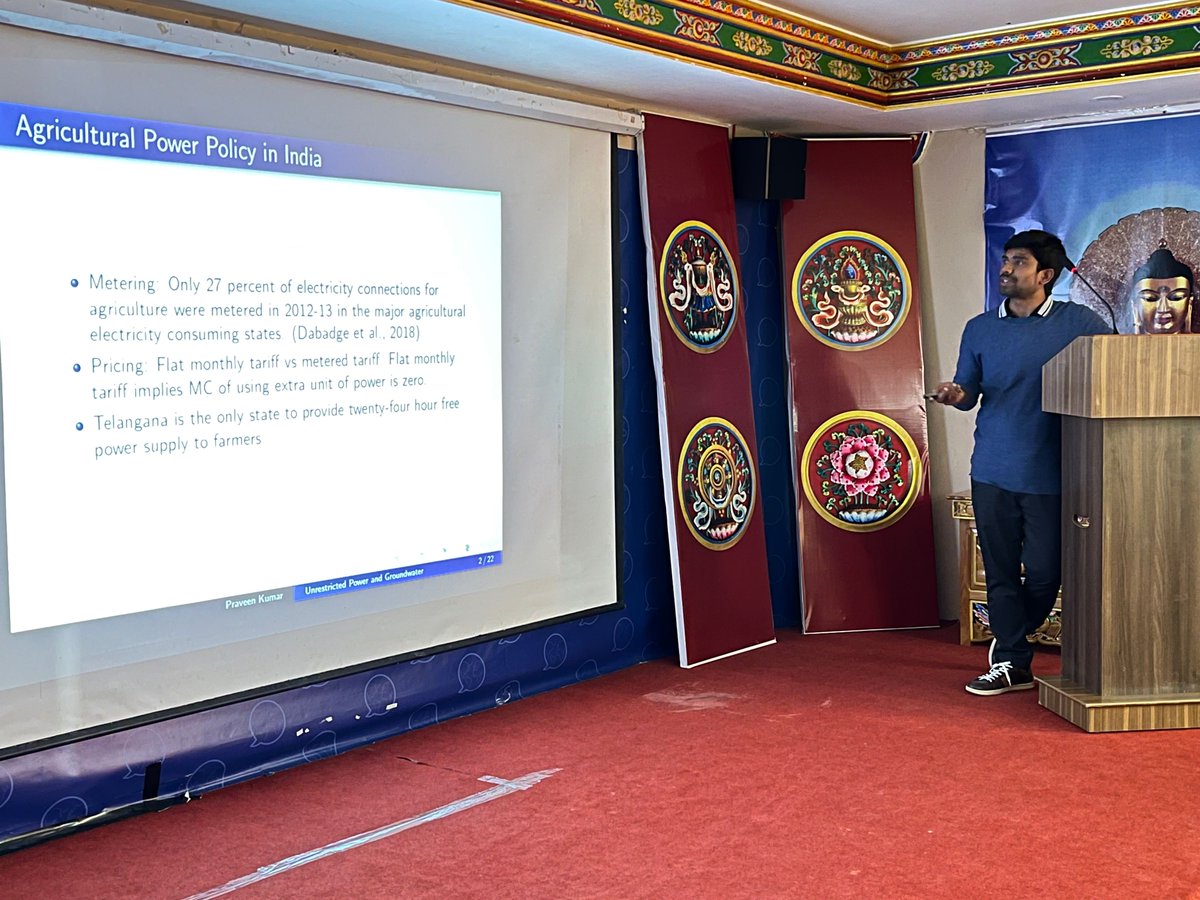 Next, we had <a href="/praveenkumar235/">Praveen Kumar</a> (ISI &amp; <a href="/cecfee/">cecfee</a>) presenting on the impact of unrestricted power on groundwater using a panel geographical regression discontinuity approach.