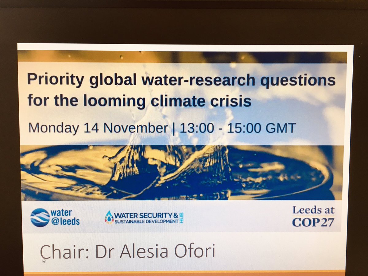 iCASP (@yorkshireicasp) on Twitter photo Over 90 people are taking part in today’s COP 27 Water Day webinar.
Looking forward to the <a href="/wateratleeds/">water@leeds</a> panel discussion on 6 global priorities in water & sanitation for policy makers & researchers in light of the looming climate crisis. <a href="/UniversityLeeds/">University of Leeds</a> #leedsCOP27 Over 90 people are taking part in today’s COP 27 Water Day webinar.
Looking forward to the <a href="/wateratleeds/">water@leeds</a> panel discussion on 6 global priorities in water & sanitation for policy makers & researchers in light of the looming climate crisis. <a href="/UniversityLeeds/">University of Leeds</a> #leedsCOP27