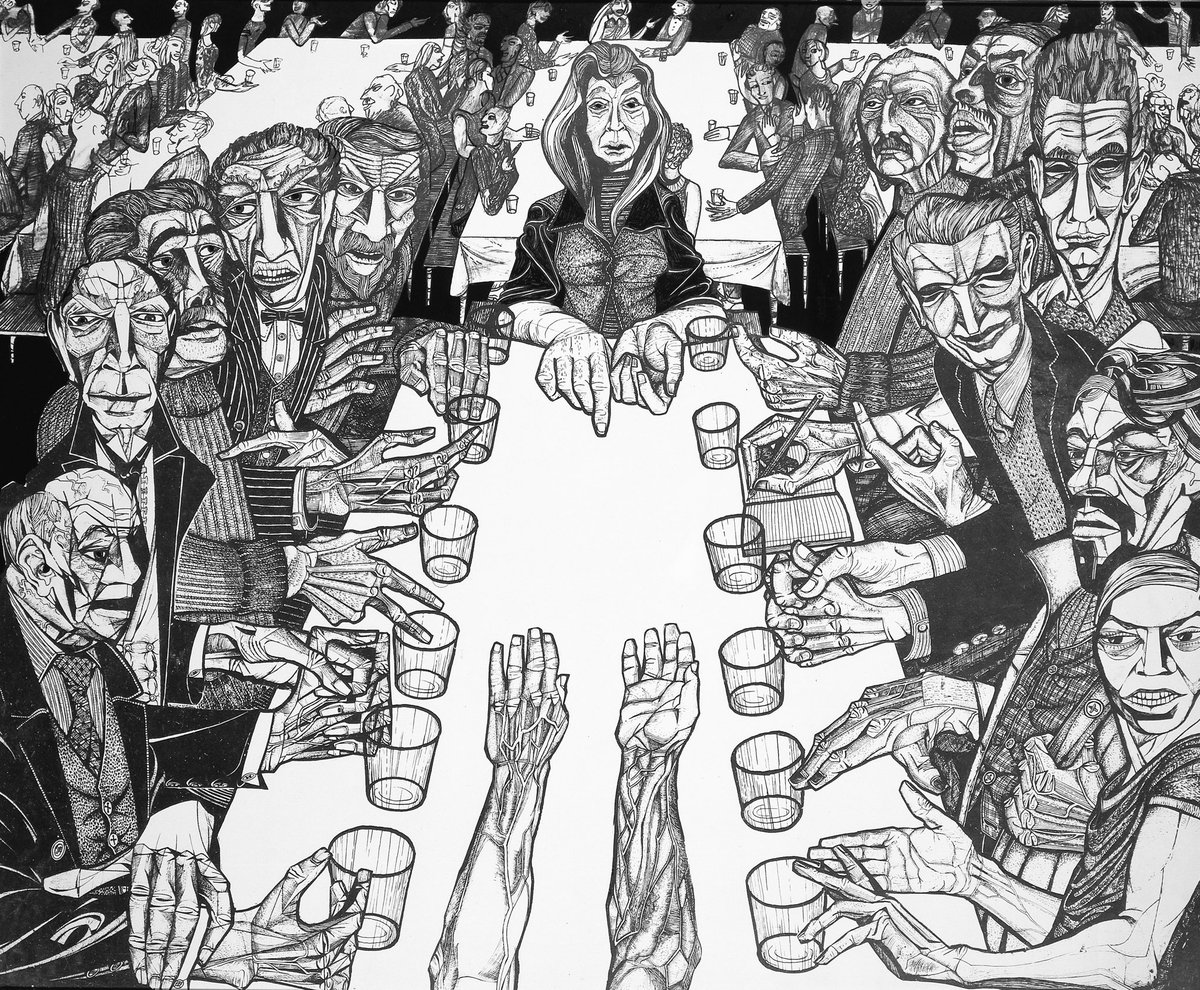 The Alasdair Gray Archive (@agrayarchive) on Twitter photo Look what we’ve just acquired!🙌
Marriage Feast at Cana, 1953, remade 1968, 104 x 95 cm
Alasdair drew this piece whilst a student on holiday in Italy organised by <a href="/GSofA/">The Glasgow School of Art</a> Faces were taken from sculptures & tempera paintings he saw in Italian museums & from his fellow art students. Look what we’ve just acquired!🙌
Marriage Feast at Cana, 1953, remade 1968, 104 x 95 cm
Alasdair drew this piece whilst a student on holiday in Italy organised by <a href="/GSofA/">The Glasgow School of Art</a> Faces were taken from sculptures & tempera paintings he saw in Italian museums & from his fellow art students.