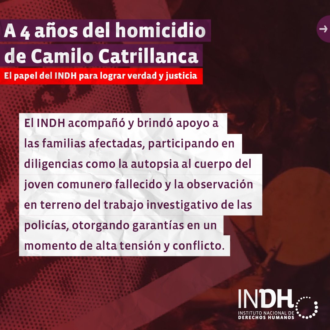 inddhh's tweet image. Hoy se conmemora el cuarto aniversario de la muerte del joven comunero mapuche Camilo Catrillanca, asesinado por un funcionario de Carabineros, cuyo crimen fue encubierto por otros policías, quienes además atacaron al adolescente que lo acompañaba quien entonces tenía 15 años.