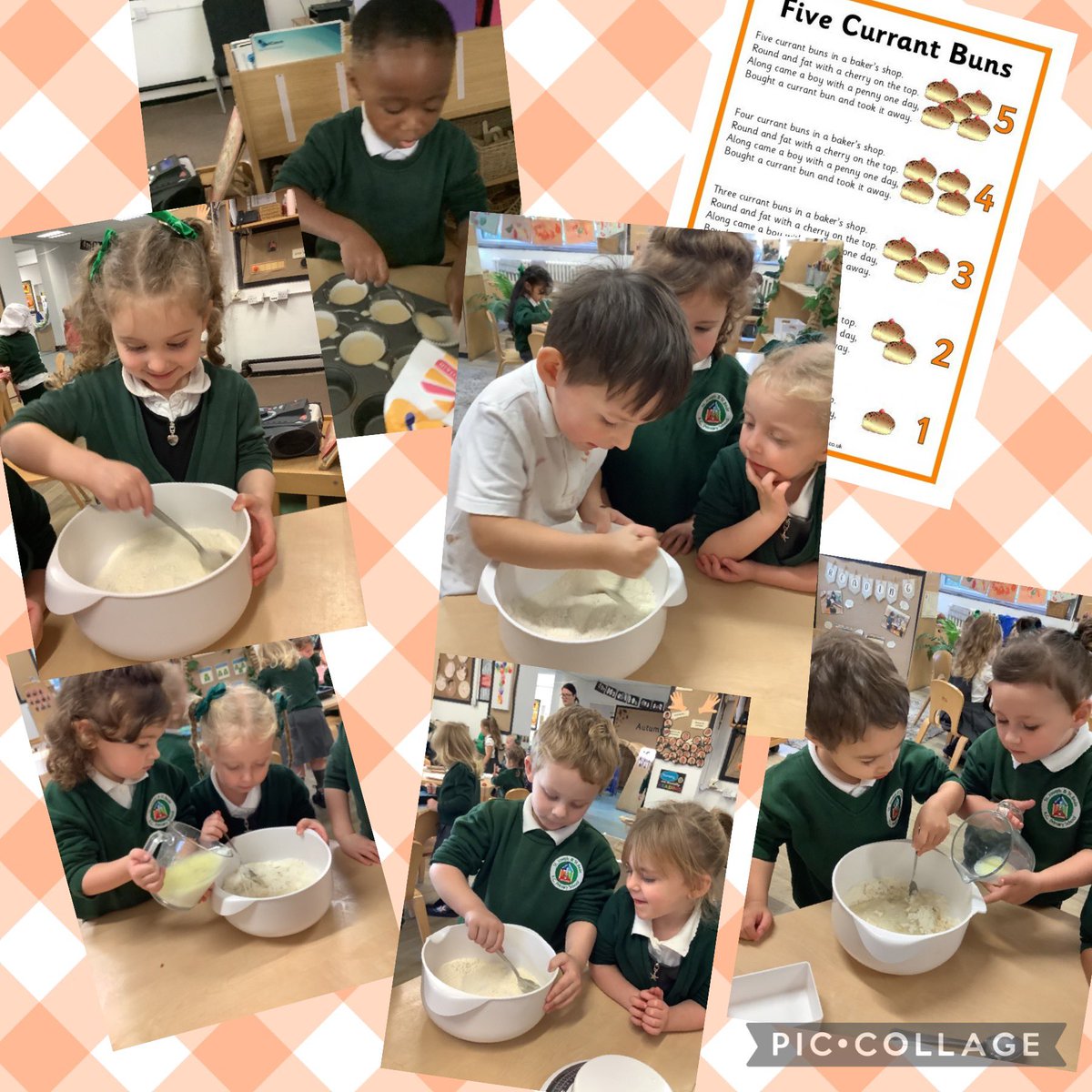 Nursery have had a fantastic start to #WorldNurseryRhymeWeek we have been making currant buns in our baker shop. We sang the song as we stirred the mixture and we can’t wait to buy a bun for a penny and eat it 🧁@StJosephStBede #sjsbEnglish @mrspEYFS