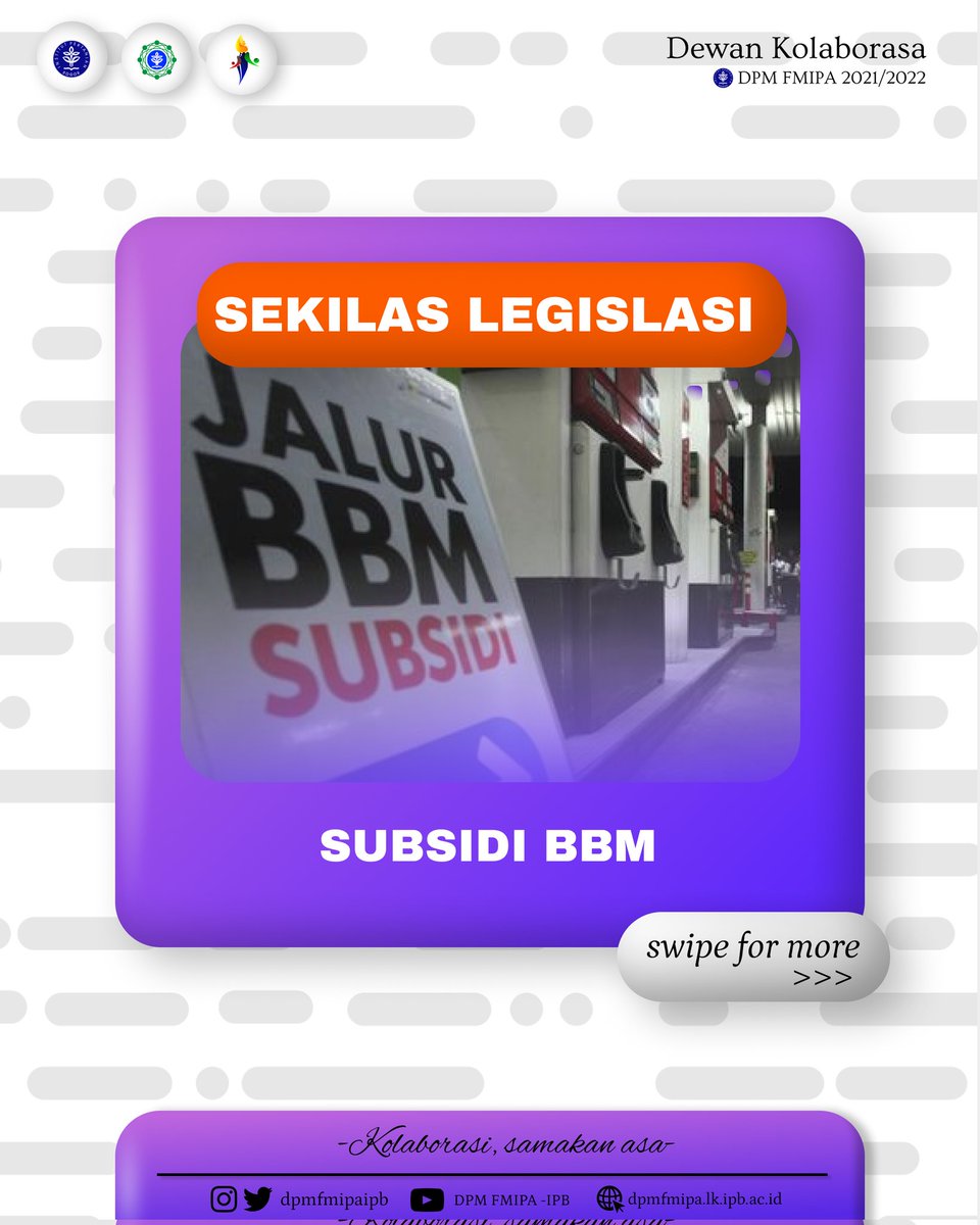 dpmfmipaipb's tweet photo. [SEKILAS LEGISLASI: SUBSIDI BBM]

Halo KM FMIPA👋

Kenaikan BBM belakangan ini tentunya menjadi keresahan tersendiri bagi masyarakat, namun apakah ada peraturan yang mengatur terkait subsidi BBM ini di undang-undang?? Yuk simak Sekilas Legislasi kali ini. https://t.co/KCYUFtv63N