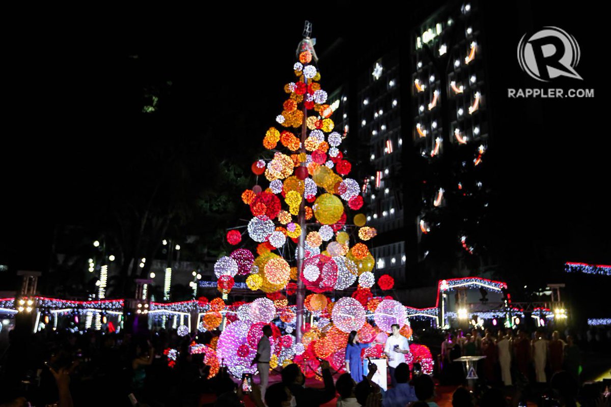Quezon City Mayor Joy Belmonte leads the lighting of a giant Christmas tree at the Quezon City