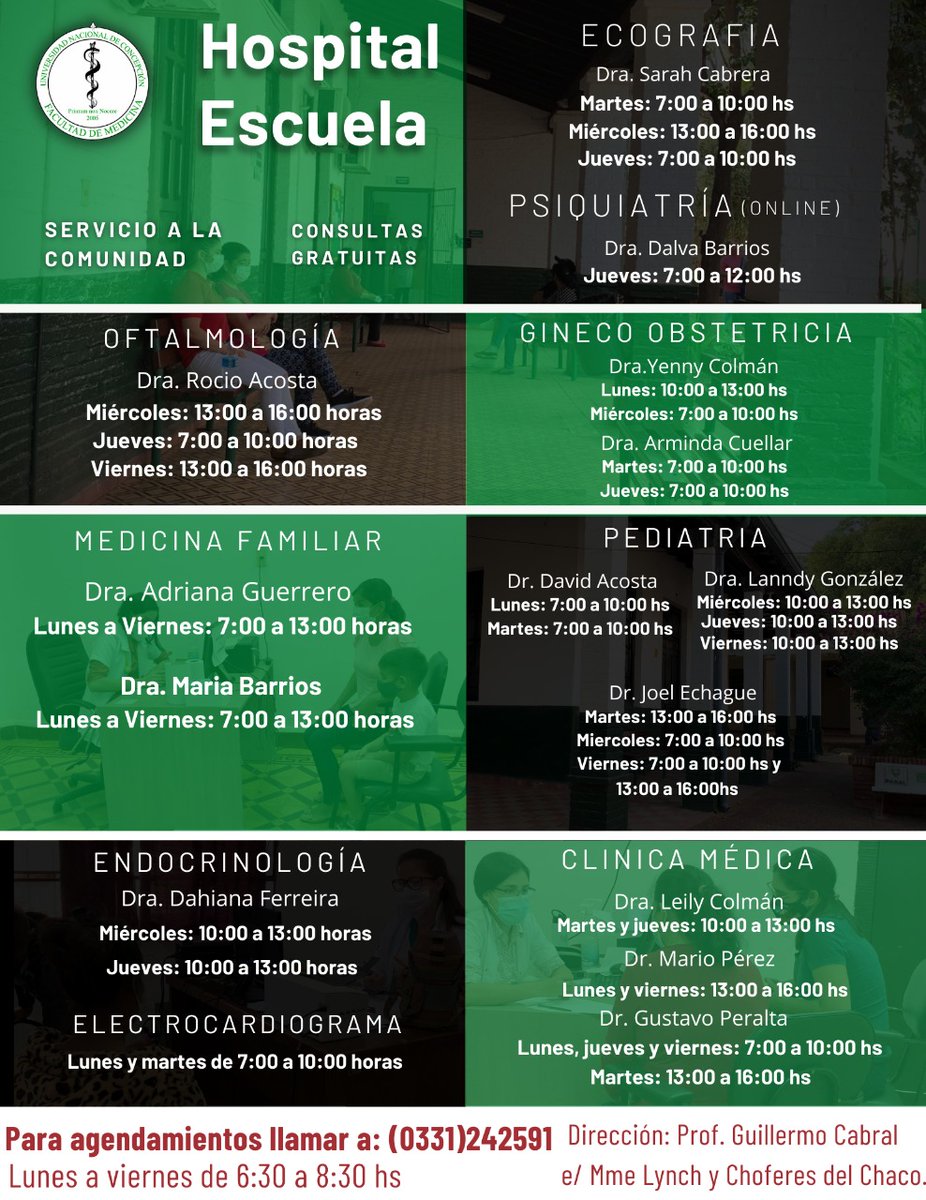 fmedicinaunc's tweet image. CONSULTAS GRATUITAS EN EL HOSPITAL ESCUELA (HORARIOS ACTUALIZADOS)  🩺