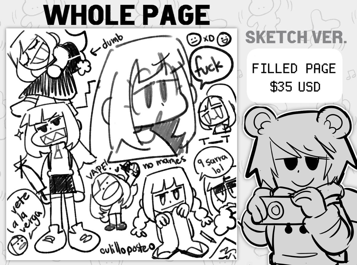 ANDDD I'm also doing WHOLE PAGE illustrations for those who want A LOT OF THEIR OC 
