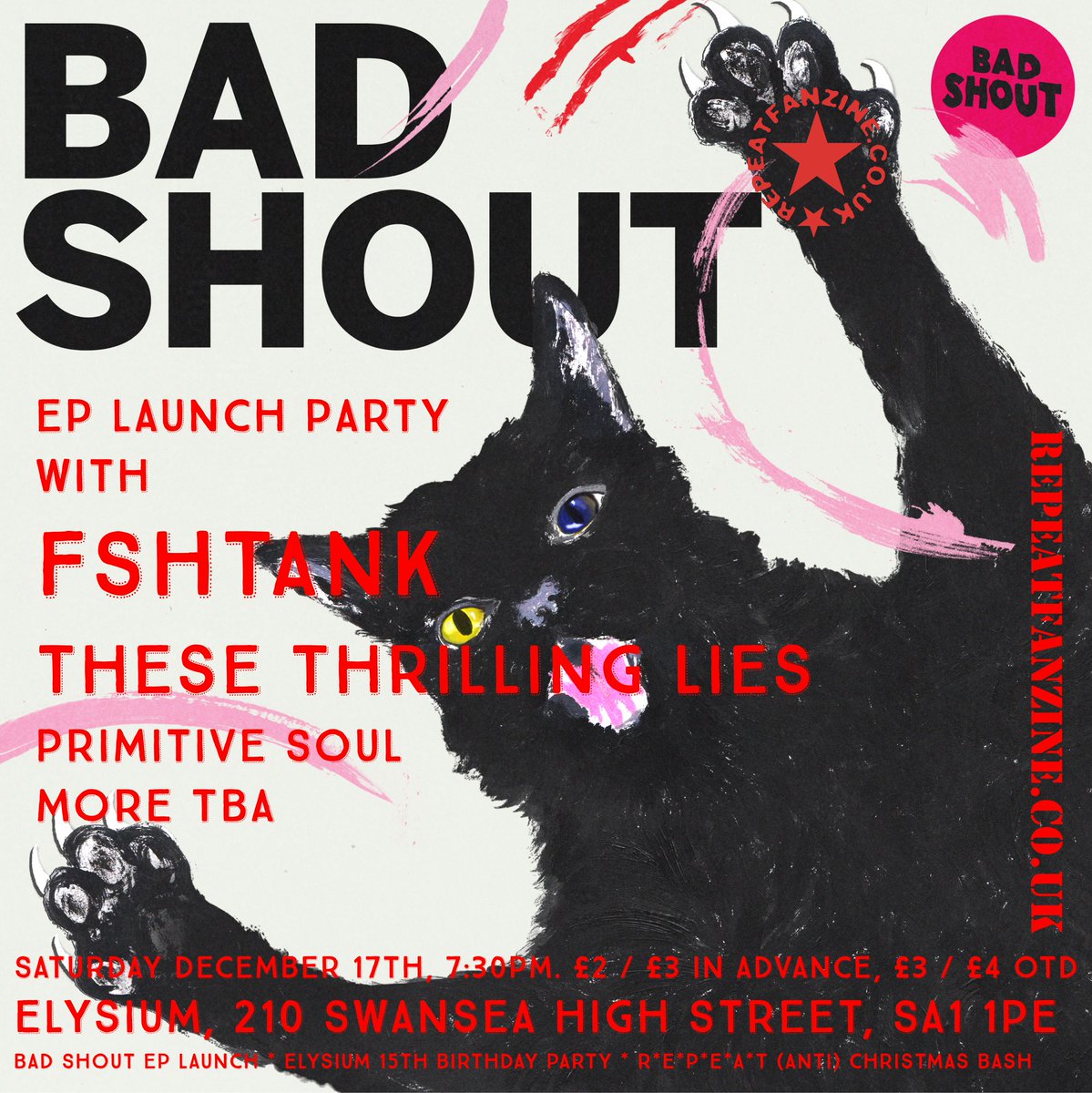 Ho ho ho!! December 17th at <a href="/Elysium/">kekween</a> is a 3 way party marking Bad Shout's debut ep, 15 years of Elysium supporting a range of diverse, innovative &amp; exciting arts &amp; a traditional REPEAT anti Christmas Party w/ Fshtank, <a href="/PrimitiveSoul/">Primitive Soul</a> @LiesThrilling &amp; more

wegottickets.com/event/561018