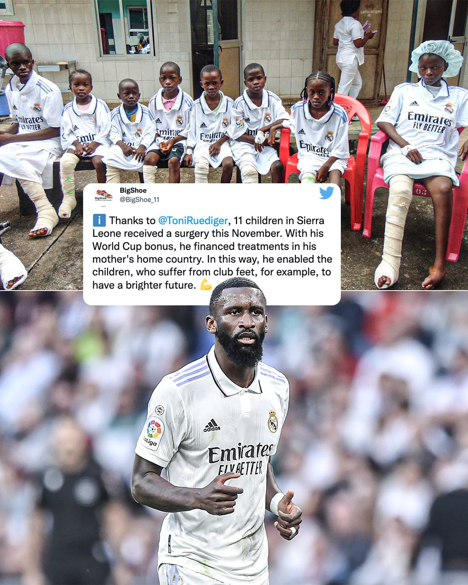 Antonio Rudiger is donating his World Cup earnings to pay for the operations of children in need in his mother's home country of Sierra Leone 👏❤️ (via @BigShoe_11, @ToniRuediger)