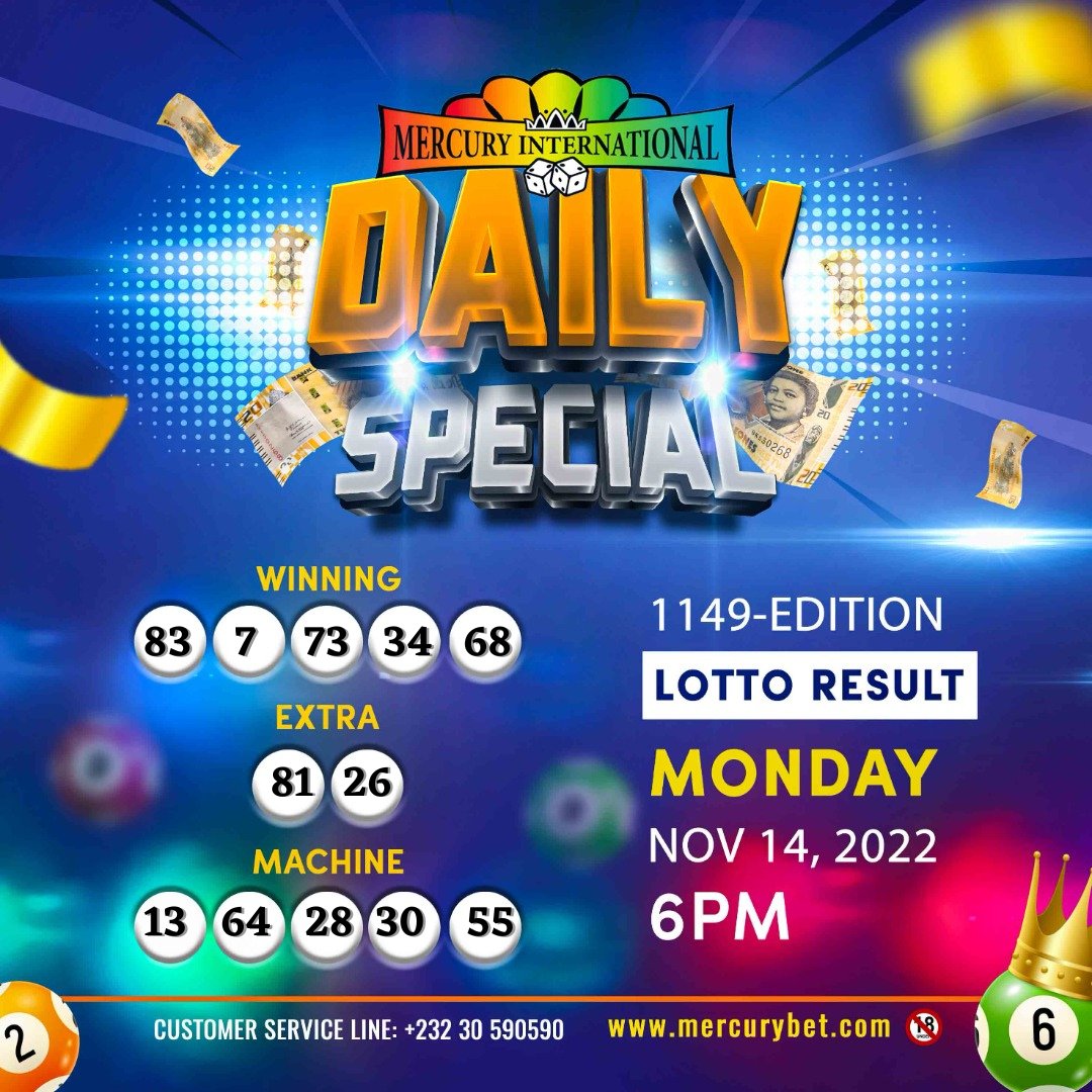It's the Mercury International Daily Special 6PM Lotto Result 🎲 for Monday 14th November,2022. #SierraLeone #MercuryLotto #SaloneTwitter