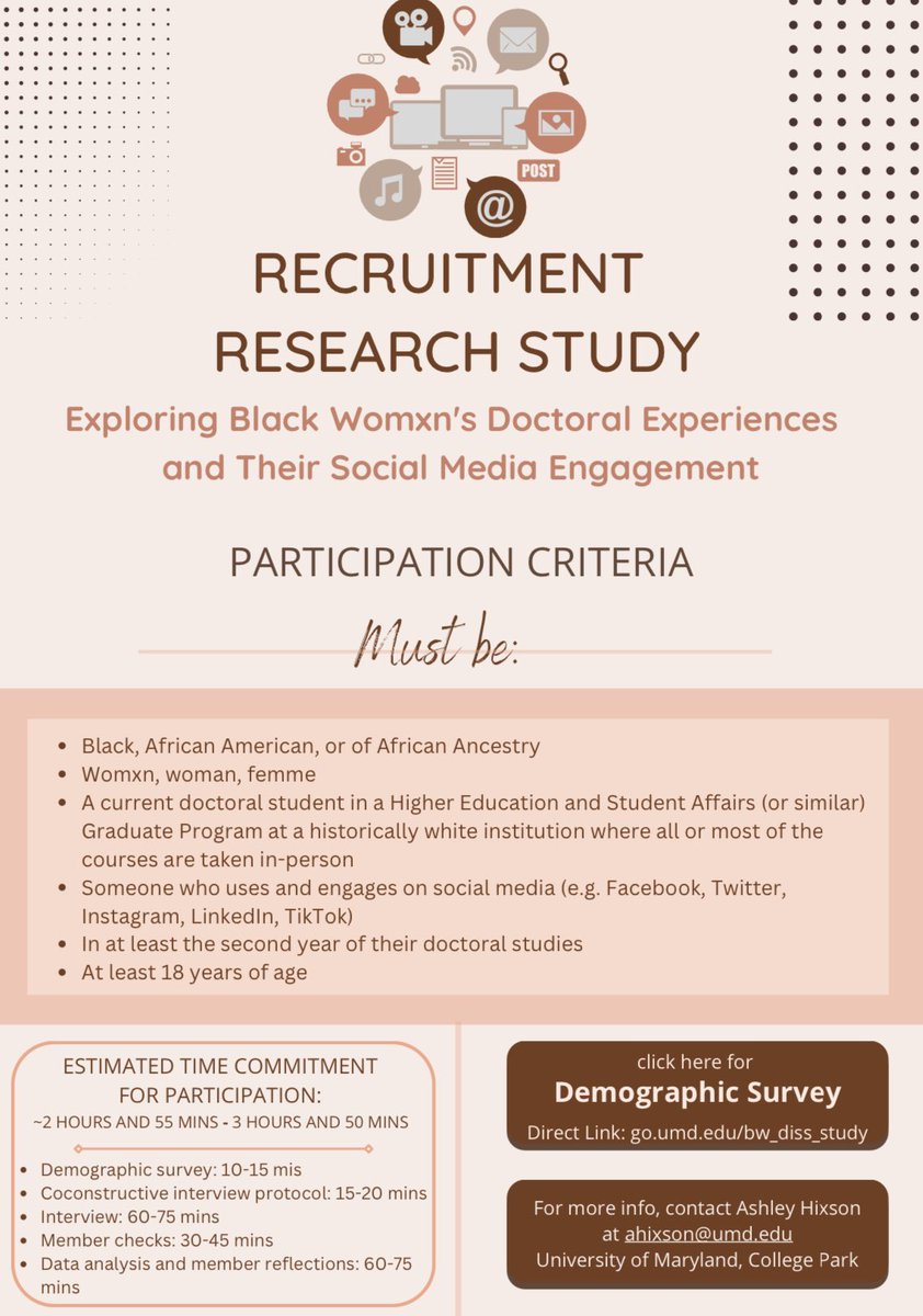 Hi! I’m recruiting participants for my dissertation study. Please share with anyone who might be interested or know people who might be interested. Thank you! 🤎💕