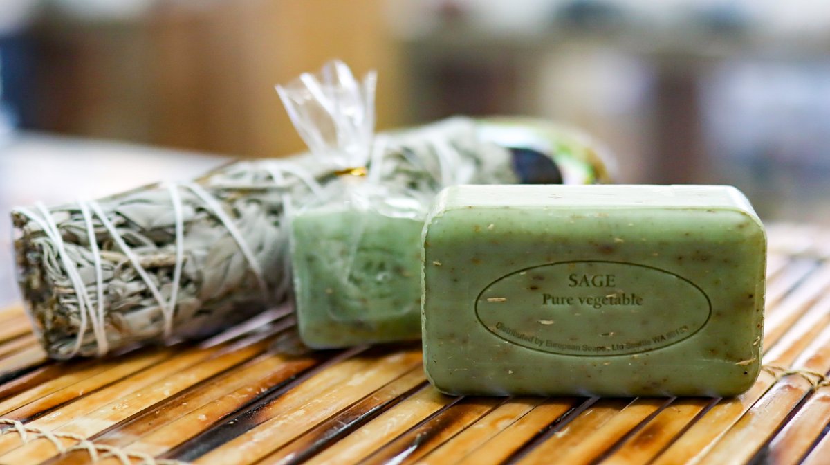 Don't be soap-rised by how much you'll love our sage soap after one use! Topically, #sage is known to be anti-fungal, antioxidant, and anti-inflammatory — bubbling with rich, skin-moisturizing oils. 🧼 #wherecrystalsrock #soap #sagesoap #hawaii #hawaiishopping