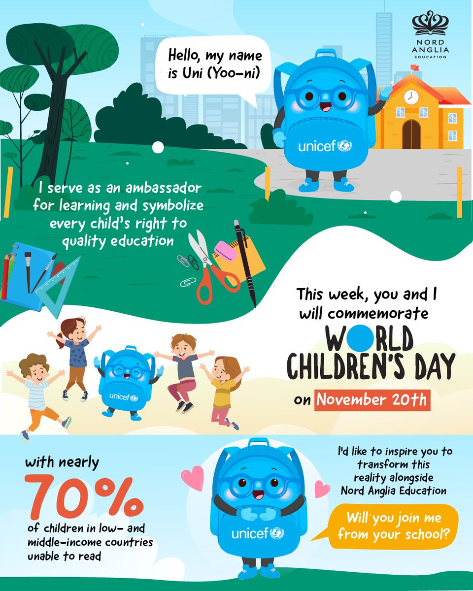 sanrobertoedumx's tweet image. Meet Uni, UNICEF's ambassador for learning that symbolizes every child's right to quality education. November 20th is UNICEF's World Children's Day, the annual day of actions for children by children.
#NAEUnicef #NAEWorldChildrensDay #NAETheAmericas #WeAreISR